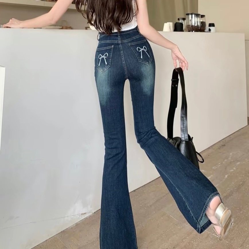 Quần bò jean nữ ống loe đứng rộng suông co giãn jeans cạp cao cao cấp Hottrend 2022 | BigBuy360 - bigbuy360.vn