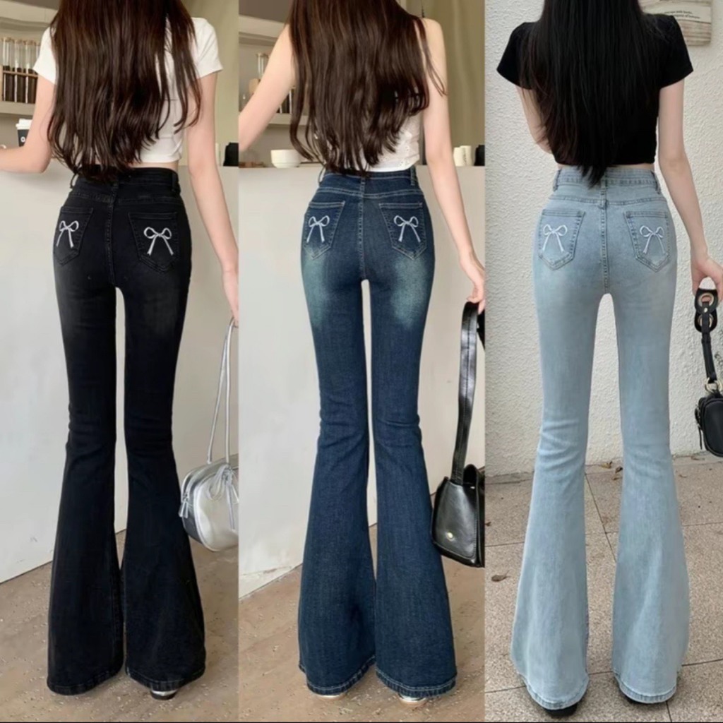 Quần bò jean nữ ống loe đứng rộng suông co giãn jeans cạp cao cao cấp Hottrend 2022 | BigBuy360 - bigbuy360.vn
