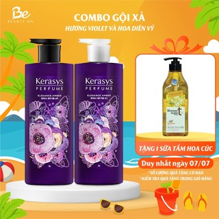 Cặp dầu gội xả nước hoa Kerasys Elegance Amber Hàn Quốc hương Violet, hoa Diên Vỹ tăngcường dưỡng ẩm