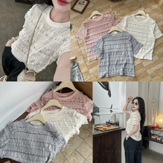 Áo ren tầng cổ tròn cộc tay