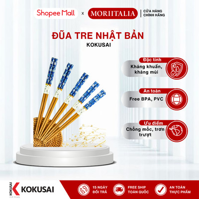 Vỉ 5 đôi Đũa tre Moriitalia, 100% tre tự nhiên, Không chất tạo màu, chịu nhiệt và chống trơn