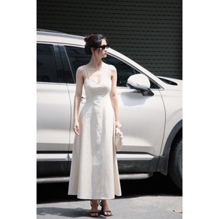  Dây Đầm linen Karin Dress hai dây dáng dài phong cách thanh lịch có dây điều chỉnh và mút ngực Kem 