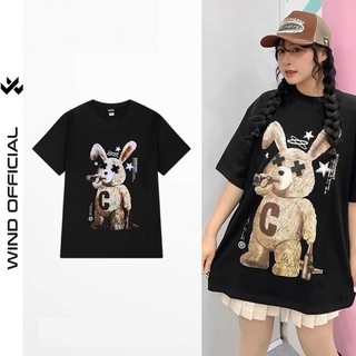 Áo thun tay lỡ WIND unisex form rộng THỎ DRUNK 65% cotton thời trang nam nữ oversize ulzzang