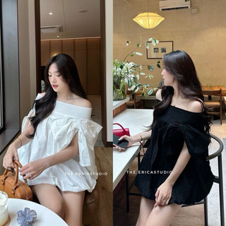 [V1.751] Váy Trễ Vai Nơ Dáng Babydoll Bồng Xoè Hàng 2 Lớp 2 Màu (kèm ảnh thật)