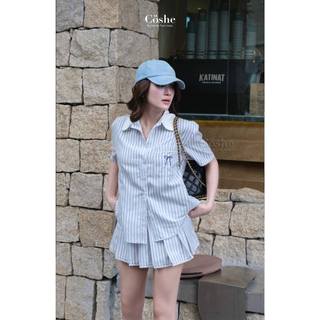 Coshe Set áo sơ mi Kendall kẻ sọc tay ngắn kết hợp chân váy xếp ly, trẻ trung năng động sang trọng đi chơi, đi làm