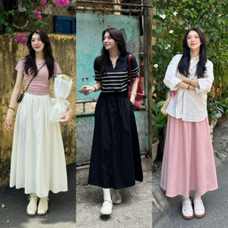 (HÀNG OLDSCHOOL) Chân váy kaki 1 lớp retro xếp ly form dài