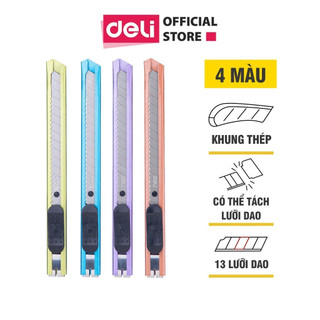 Dao rọc giấy nhỏ deli - 1 chiếc màu ngẫu nhiên, loại 13 lưỡi dao bằng thép hợp kim sk5 sắc bén, chống ăn mòn