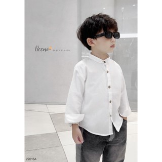 Áo sơ mi cho bé trai dài tay Beemo trơn cổ tàu cho bé đi học, đi chơi từ 1 đến 6 tuổi 22015A