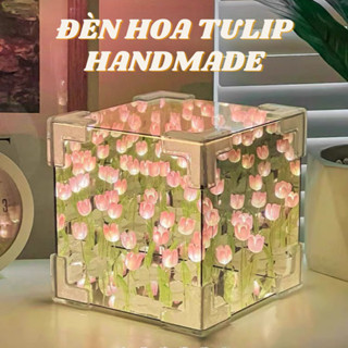   HOT  Đèn Hoa Tulip Handmade Đèn Khung Vuông Tráng Gương DIY Tự Làm Thủ Công Hộp Đèn Quà Sinh Nhật 
