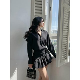 Sét Áo Sơ Mi Dài Tay Công Sở + Chân Váy Vạt Xéo Đính Hoa Nữ Tính Sang Trọng - D0894