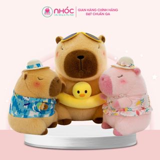 Thú bông Capybara Chuột lang Hawaii lông xù đeo phao vịt, mặc áo hawaii, bông cao cấp - NHÓC