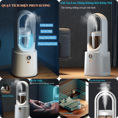 Quạt Tích Điện Phun Sương Mini Energy Green Lighting QB-E1-PS - Dành Cho Dân Văn Phòng - Pin Trâu