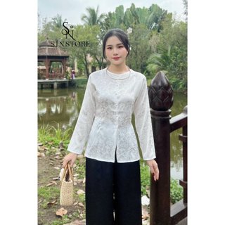 Lẻ áo bà ba gấm tay dài - lẻ quần lụa đen trắng -sín store-g4