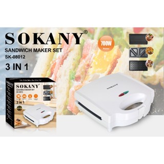 Máy kẹp bánh mỳ sandwich, máy nướng bánh mỳ 3IN1 SOKANY SK-08012 công suất lớn 700W, dễ vệ sinh -  HÀNG CHÍNH HÃNG