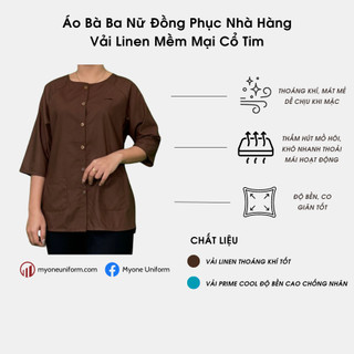 Áo Bà Ba Nữ Đồng Phục Nhà Hàng Vải Linen Mềm Mại Cổ Tim UWS120084