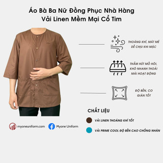 Áo Bà Ba Nam Đồng Phục Nhà Hàng Vải Linen Mềm Mại Cổ Tim UMS120074