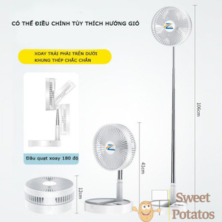 Quạt mini thông minh kéo dài đến 1m, Quạt tích điện dự phòng đến 10 giờ kiêm Sạc dự phòng điện thoại