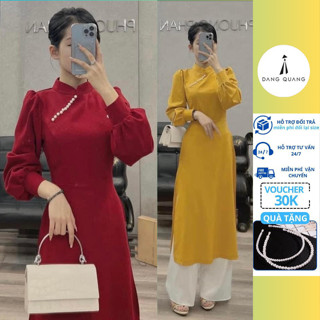  Áo Dài Cách Tân Lụa Tây Thi Tay Bồng Cách Điệu Đính Ngọc Quần Lụa Trắng May Sẵn 