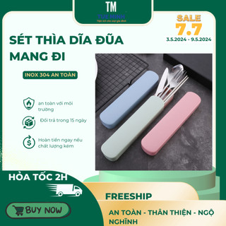 Sét thìa đũa dĩa kèm hộp đựng inox 304 an toàn cho sức khỏe, bộ sét thìa đũa mang đi
