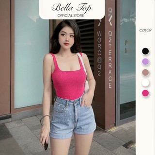 Áo ba lỗ nữ - áo cổ vuông vải gân lỗ mềm mịn thoáng mát ms35, bella top