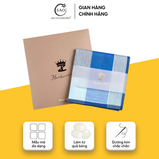 Khăn Mùi Xoa Nam Kẻ Caro Cotton Mềm Mại Thấm Hút Tốt Lịch Lãm Quý Ông Kèm Hộp Quà Tặng (LE1)