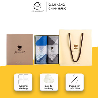 Khăn Mùi Xoa Nam Kẻ Caro Cotton Mềm Mại Thấm Hút Tốt Lịch Lãm Quý Ông Kèm Hộp Quà Tặng (SET1)