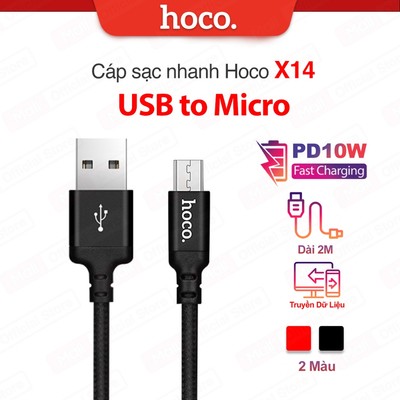 Cáp sạc nhanh PD10W USB to Micro Hoco X14/X89 hỗ trợ truyền dữ liệu , dây dù chống gãy gập , dài 1m/2m