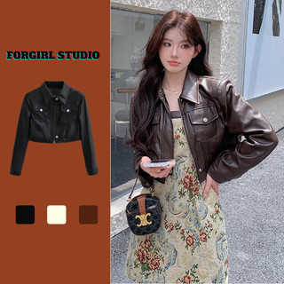 Áo khoác da Forgirlstudio kéo khóa kiểu dáng croptop cá tính phong cách y2k dành cho nữ T012