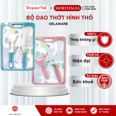 Bộ Dao Thớt Nhà Bếp 3 Món Delaware – Thớt Nhựa MDF, Dao Gọt,Dao Bào - Xanh Lá, Hồng Nhạt