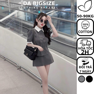 Dabigsize - Set Bigsize Nữ , Set Đồ Nữ Chân Váy Công Sở Sang Chảnh Chất Cotton Mềm Mịn Dành Cho Người Mập 50-90kg