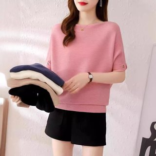 Áo len cánh dơi nữ Áo len trơn cổ thuyền viền bo