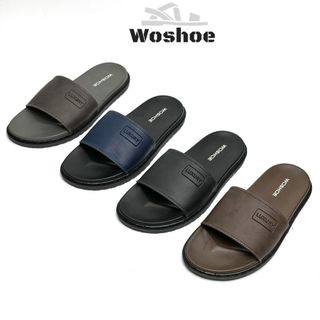 Dép nam quai ngang chống nhăn Luxury WOSHOE Dép Lê Nam cao cấp khâu đế- khâu quai