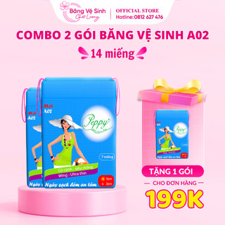 Combo 2 gói băng vệ sinh peppy a02 siêu mỏng ngày đêm, băng vệ sinh hàng ngày có cánh