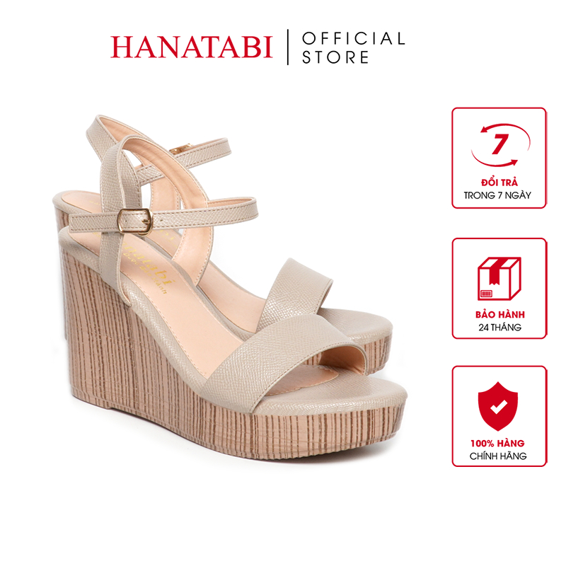 Giày Sandal Nữ Đế Xuồng PU Siêu Nhẹ Cao 9cm Hanatabi Quai Ngang Hậu C (35-39) Mã HNSDX9F1084
