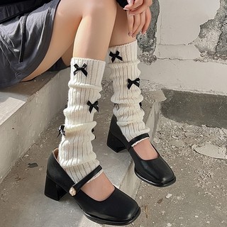 Vớ ống len Trắng Đính Nơ Dễ Thương Phong Cách Nhật Bản Thời Trang Xuân Thu