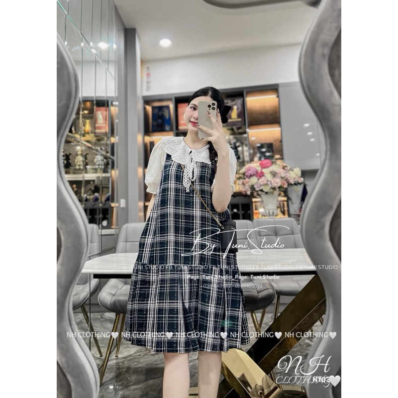 Váy kẻ cổ ren sm