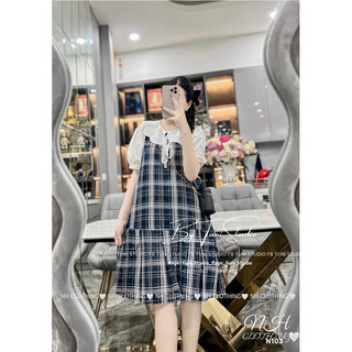 Váy kẻ cổ ren sm
