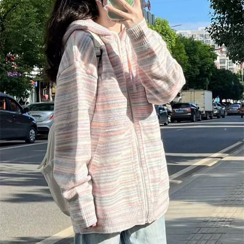 [SẴN] Áo khoác len nữ dáng rộng, cardigan dài có mũ, áo Hoodie nữ có khóa kéo - 189 | BigBuy360 - bigbuy360.vn