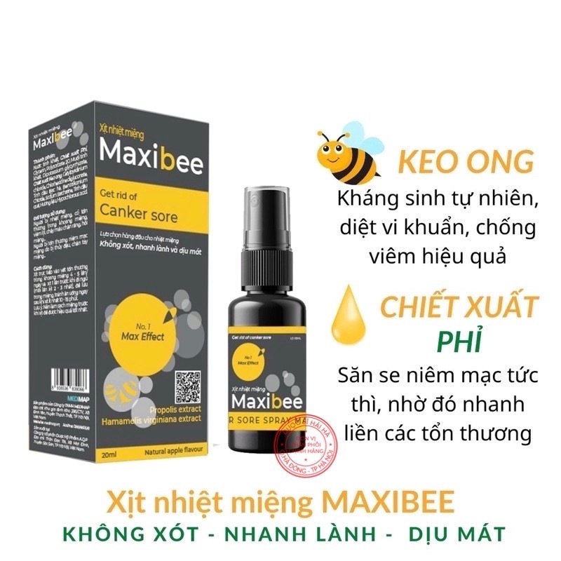 Xịt nhiệt miệng Maxibee, không xót, nhanh lành, giảm hôi miệng, viêm răng lợi, chai 20ml
