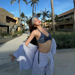 HEHR Maya set Bikini 2 mảnh trơn cột dây màu Denim