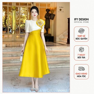 Váy nữ dự tiệc phong cách sang chảnh thiết kế nơ bản to vai vuông thương hiệu IFY DESIGN - VA0602