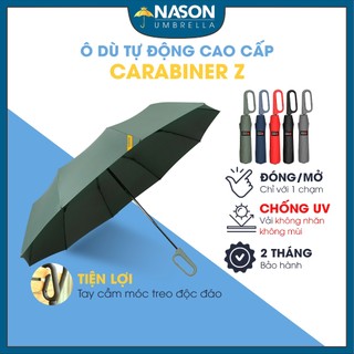 Ô dù mưa gấp 3 tay cầm móc treo Carabiner Z, chống nắng, ngăn 99% UV, che mưa, đóng mở trên 1000 lần