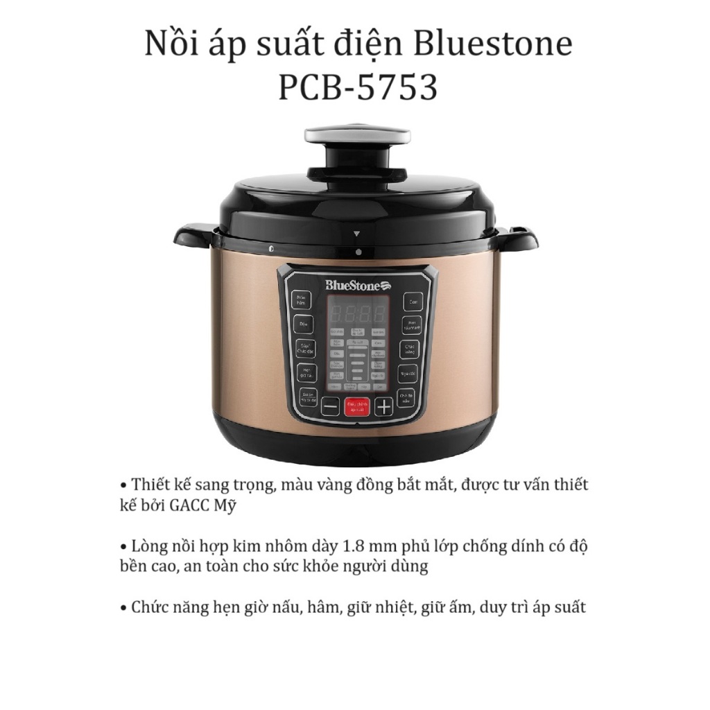 [Cam kết mới 100% chính hãng] Nồi áp suất điện Bluestone PCB-5753