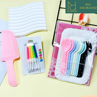 Bộ 10 dĩa nĩa nến dao ăn sinh nhật - bộ 10 dĩa 10 nĩa 10 nến 1 dao ăn bánh kem, tổ chức sinh nhật
