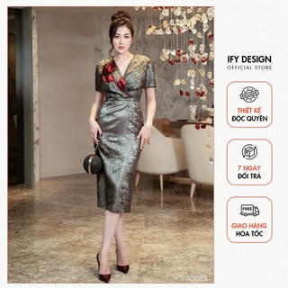 Váy body dáng ôm sát thiết kế cổ V chất liệu ánh kim sa thương hiệu IFY DESIGN - VA0683