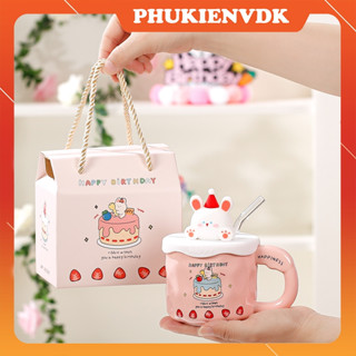  Cốc Sứ Ly Văn Phòng Cốc Uống Nước Nắp Hình Thỏ Gấu Sáng Tạo Kèm Hộp Quà Làm Quà Tặng Sinh Nhật 