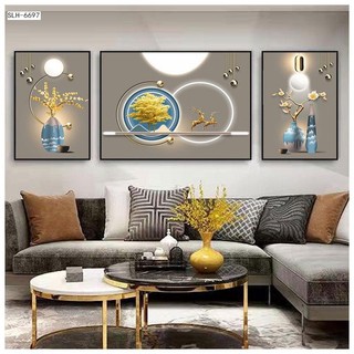 Bộ 3 tranh tráng gương 5d "phong cảnh hiện đại" tranh treo tường phòng khách