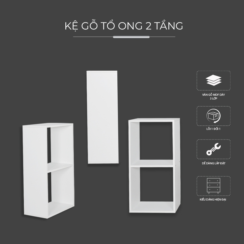 Kệ gỗ tổ ong 2 TẦNG trang trí KN Home decor ,kệ sách , kệ decor , đa năng , chống gẩm và xướC KTO_2T