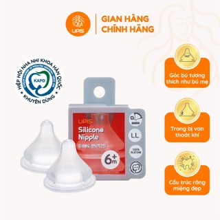 Núm bình silicon UPIS Hàn Quốc dành cho trẻ 6M+ size LL số lượng 2 cái