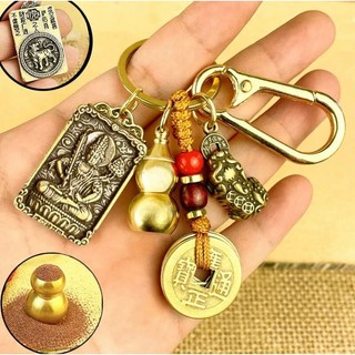 Móc khóa đồng phong thủy tỳ hưu,bầu rỗng,dây 5 xu,thẻ phật bản mệnh 12 con giáp kèm móc bấm